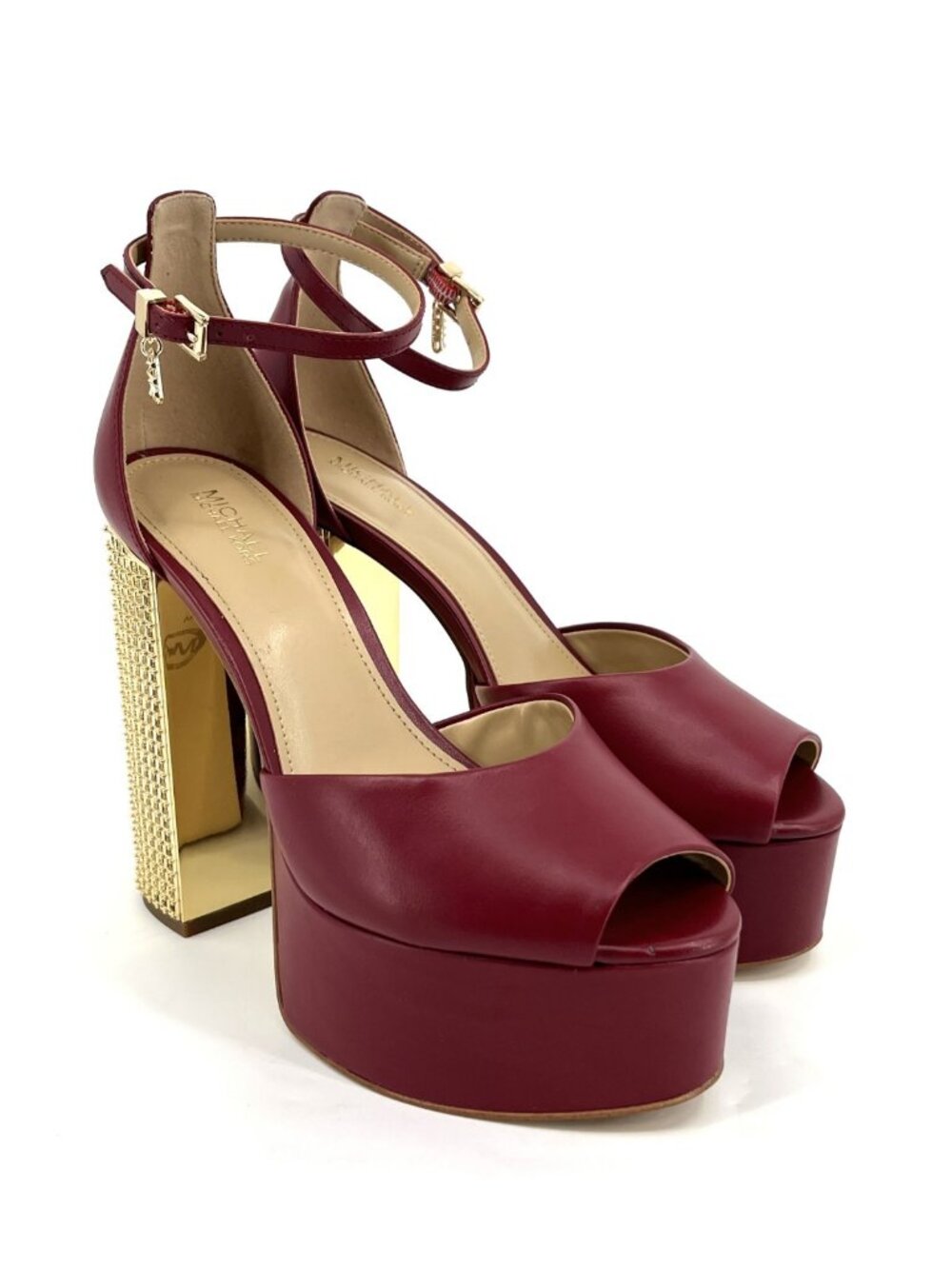 Michael Kors Maxine Platform Sandals Burgundy Sz 7 Leather Open Toe Ankle Strap - Picture 2 of 15
